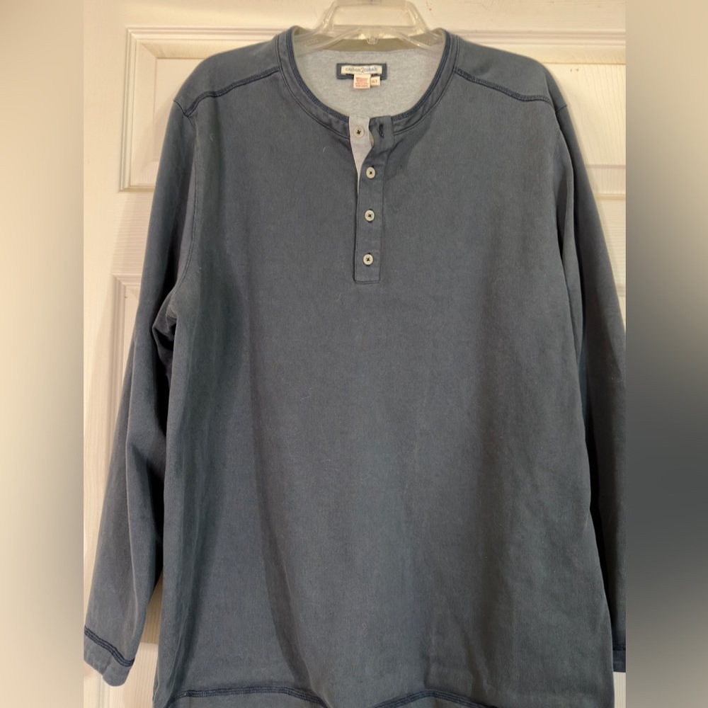 Carbon 2‎ Cobalt Shirt Mens Long Sleeves Button Front Henley Gray Cotton XLT EUC